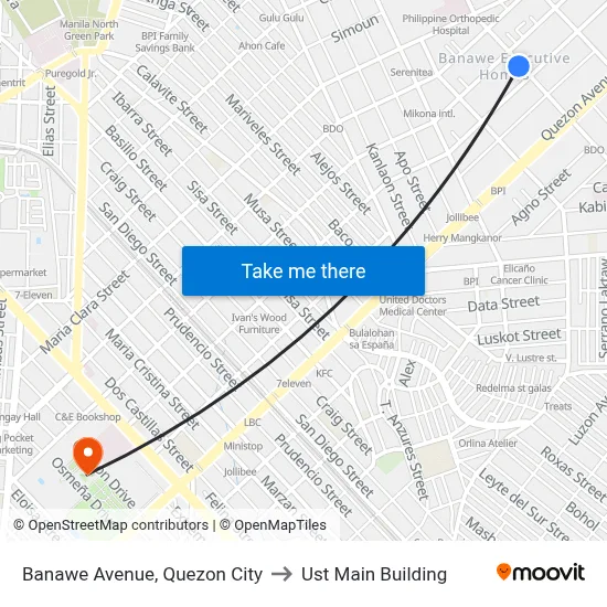 Banawe Avenue, Quezon City to Ust Main Building map