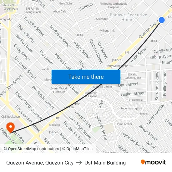Quezon Avenue, Quezon City to Ust Main Building map