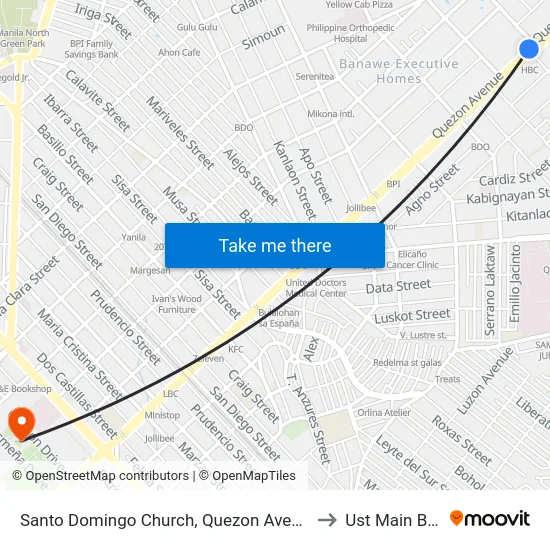 Santo Domingo Church, Quezon Avenue, Quezon City to Ust Main Building map