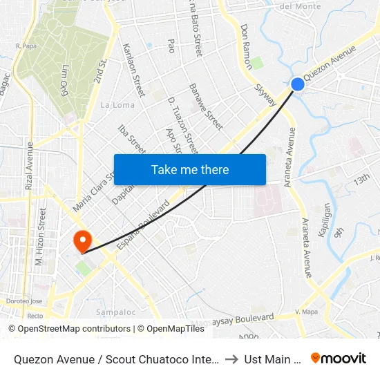 Quezon Avenue / Scout Chuatoco Intersection, Quezon City to Ust Main Building map