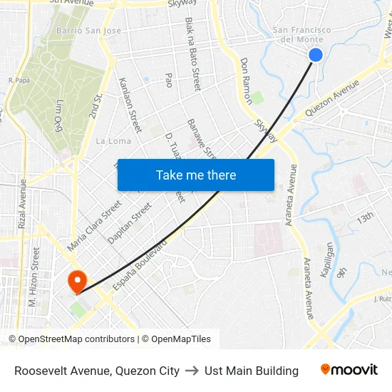 Roosevelt Avenue, Quezon City to Ust Main Building map