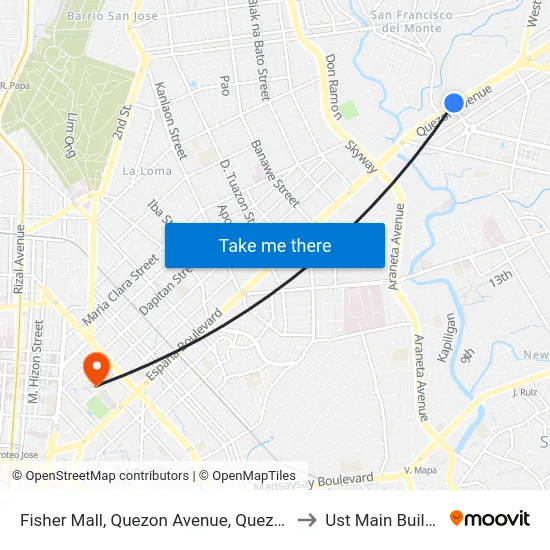 Fisher Mall, Quezon Avenue, Quezon City to Ust Main Building map