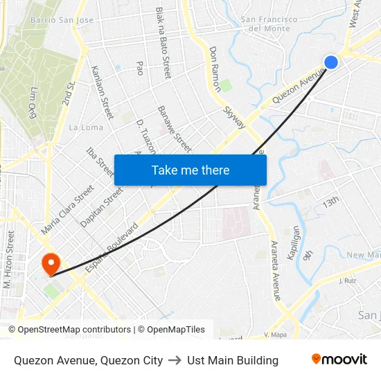 Quezon Avenue, Quezon City to Ust Main Building map