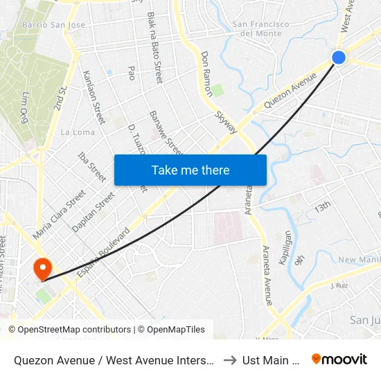 Quezon Avenue / West Avenue Intersection, Quezon City to Ust Main Building map