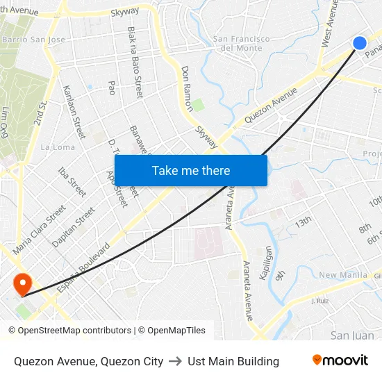 Quezon Avenue, Quezon City to Ust Main Building map