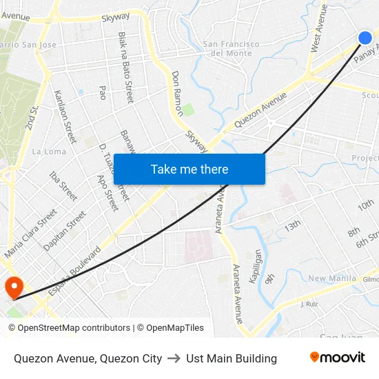Quezon Avenue, Quezon City to Ust Main Building map