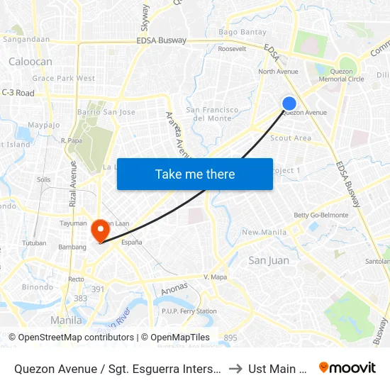 Quezon Avenue / Sgt. Esguerra Intersection, Quezon City to Ust Main Building map