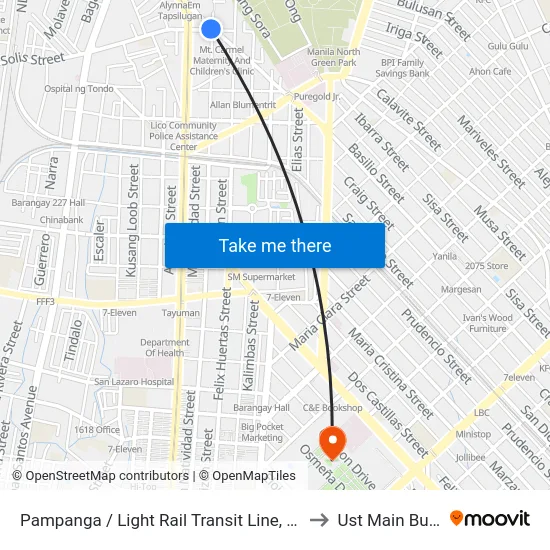 Pampanga / Light Rail Transit Line, Quezon City to Ust Main Building map