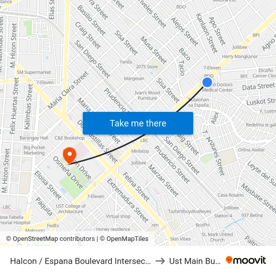 Halcon / Espana Boulevard Intersection, Manila to Ust Main Building map