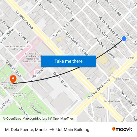 M. Dela Fuente, Manila to Ust Main Building map