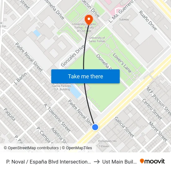 P. Noval / España Blvd Intersection, Manila to Ust Main Building map