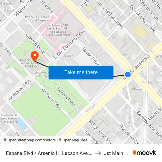 España Blvd / Arsenio H. Lacson Ave  Intersection, Manila to Ust Main Building map