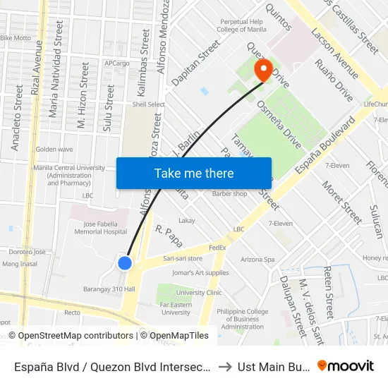 España Blvd / Quezon Blvd  Intersection, Manila to Ust Main Building map