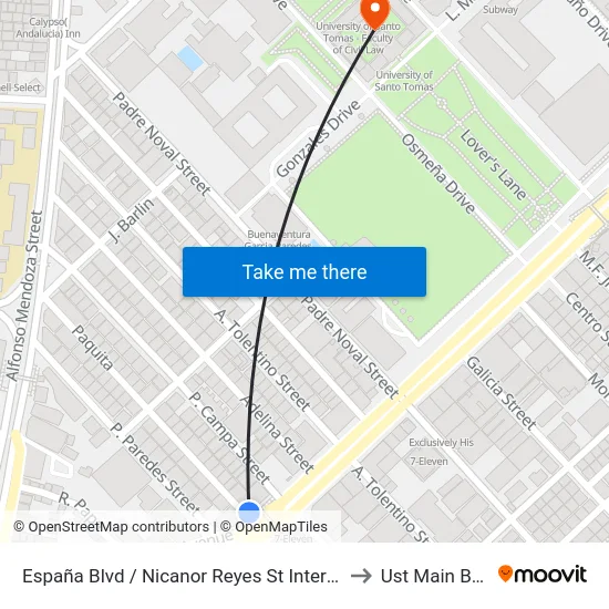 España Blvd / Nicanor Reyes St Intersection, Manila to Ust Main Building map