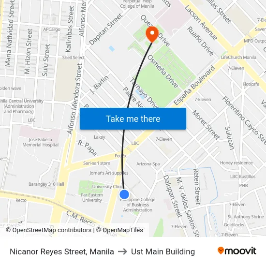 Nicanor Reyes Street, Manila to Ust Main Building map