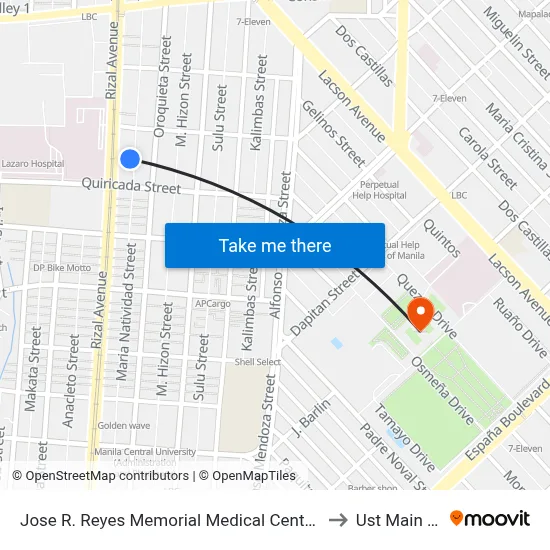 Jose R. Reyes Memorial Medical Center, Rizal Avenue, Manila to Ust Main Building map