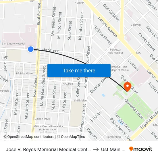 Jose R. Reyes Memorial Medical Center, Quiricada, Manila to Ust Main Building map