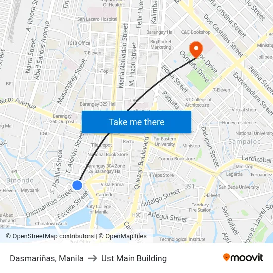 Dasmariñas, Manila to Ust Main Building map