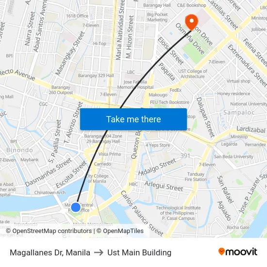 Magallanes Dr, Manila to Ust Main Building map