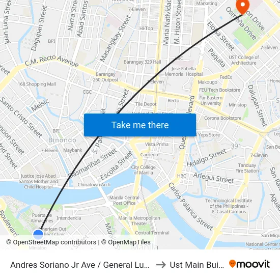 Andres Soriano Jr Ave / General Luna, Manila to Ust Main Building map