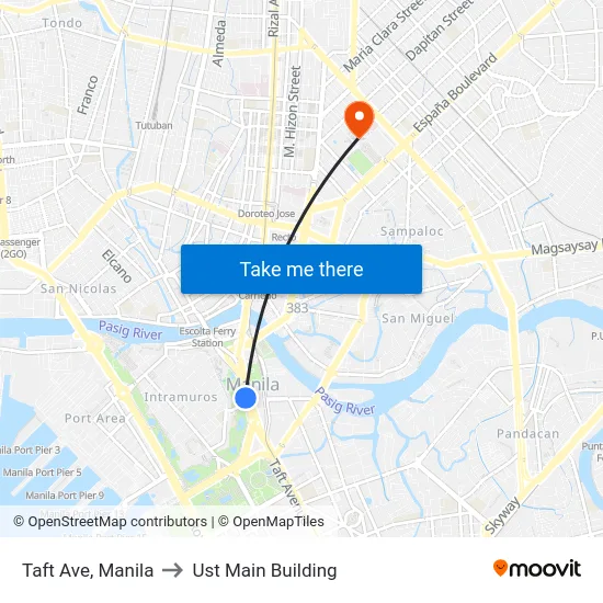 Taft Ave, Manila to Ust Main Building map