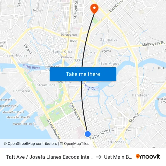 Taft Ave / Josefa Llanes Escoda Intersection, Manila to Ust Main Building map