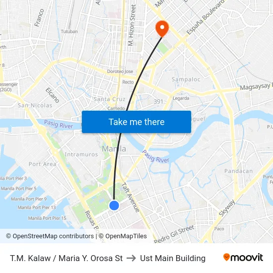 T.M. Kalaw / Maria Y. Orosa St to Ust Main Building map