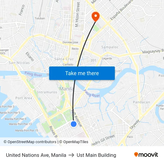 United Nations Ave, Manila to Ust Main Building map