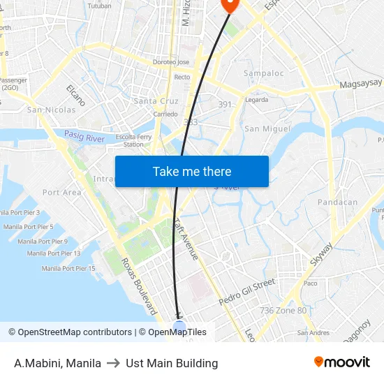 A.Mabini, Manila to Ust Main Building map