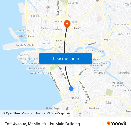 Taft Avenue, Manila to Ust Main Building map