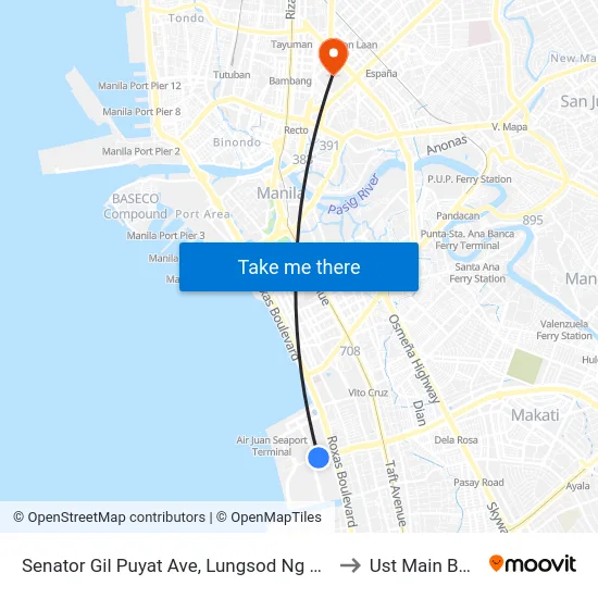 Senator Gil Puyat Ave, Lungsod Ng Pasay, Manila to Ust Main Building map