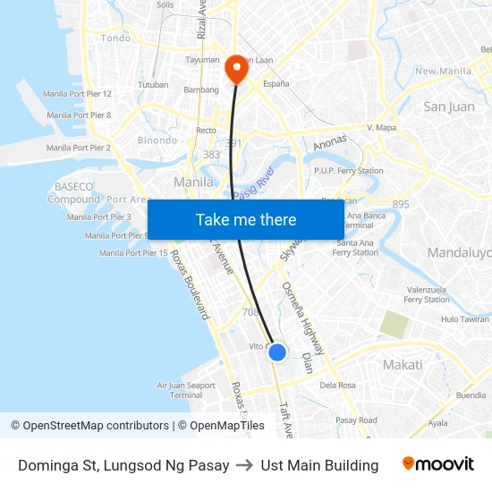 Dominga St, Lungsod Ng Pasay to Ust Main Building map