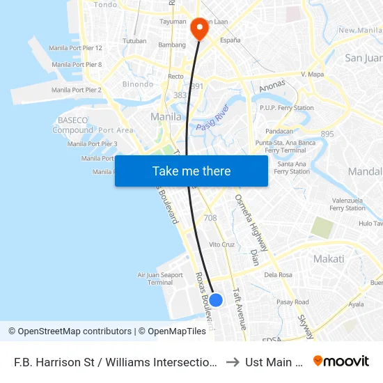 F.B. Harrison St / Williams Intersection, Lungsod Ng Pasay to Ust Main Building map
