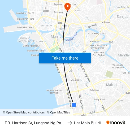 F.B. Harrison St, Lungsod Ng Pasay to Ust Main Building map