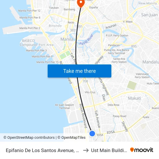 Epifanio De Los Santos Avenue, 329 to Ust Main Building map