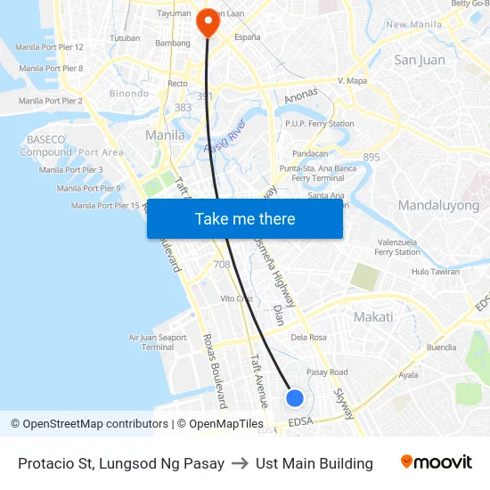 Protacio St, Lungsod Ng Pasay to Ust Main Building map