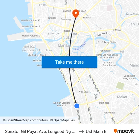 Senator Gil Puyat Ave, Lungsod Ng Pasay, Manila to Ust Main Building map