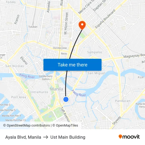 Ayala Blvd, Manila to Ust Main Building map