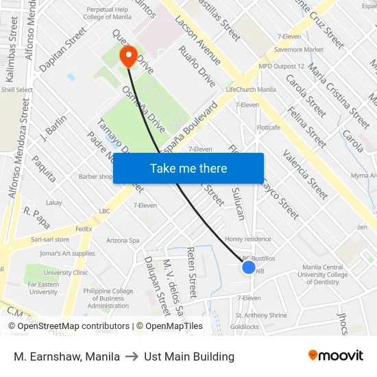M. Earnshaw, Manila to Ust Main Building map