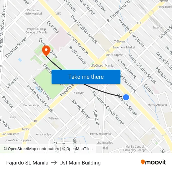 Fajardo St, Manila to Ust Main Building map