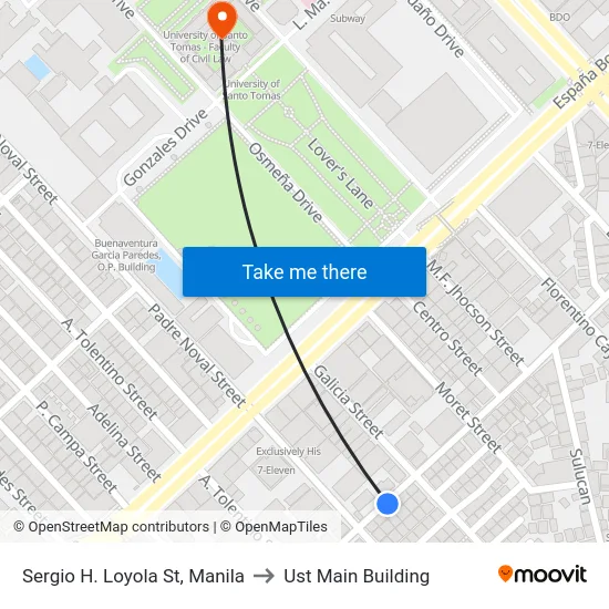 Sergio H. Loyola St, Manila to Ust Main Building map
