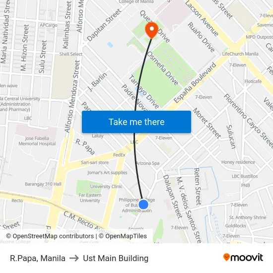 R.Papa, Manila to Ust Main Building map