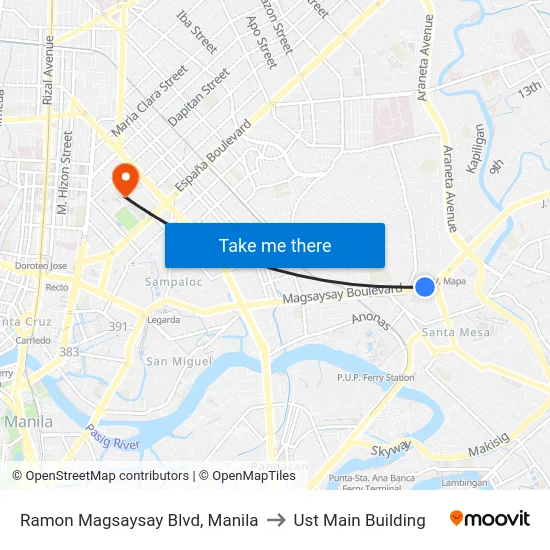 Ramon Magsaysay Blvd, Manila to Ust Main Building map
