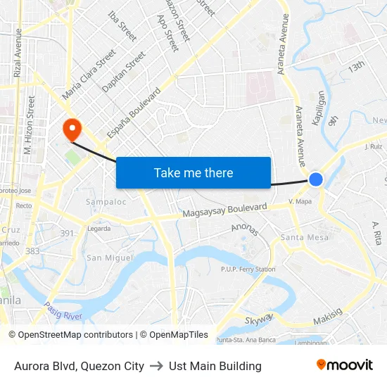 Aurora Blvd, Quezon City to Ust Main Building map