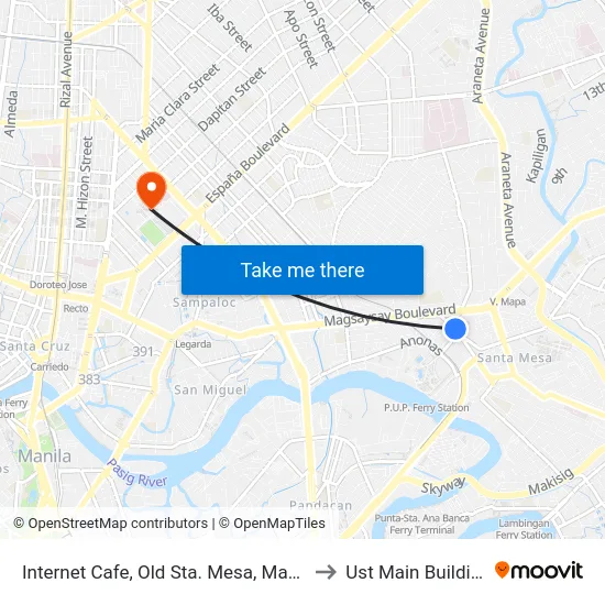 Internet Cafe, Old Sta. Mesa, Manila to Ust Main Building map