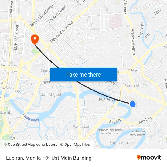 Lubiran, Manila to Ust Main Building map
