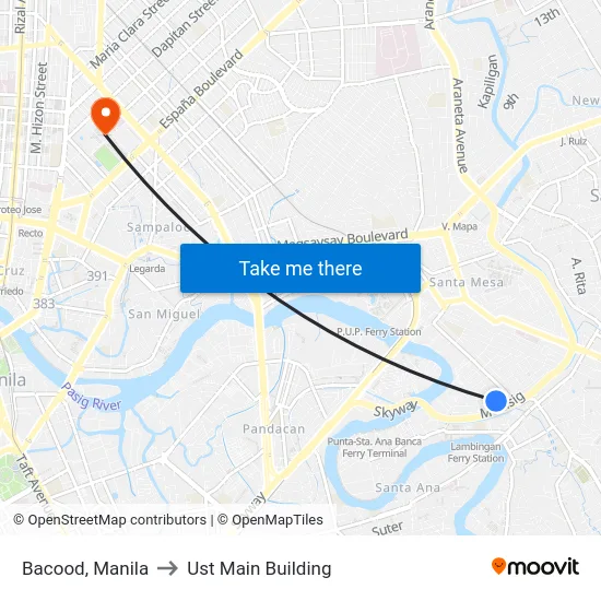 Bacood, Manila to Ust Main Building map