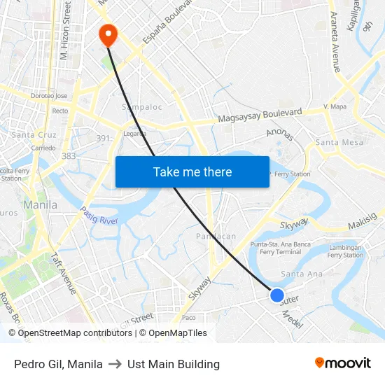 Pedro Gil, Manila to Ust Main Building map