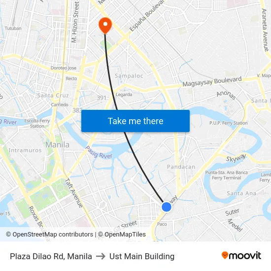 Plaza Dilao Rd, Manila to Ust Main Building map