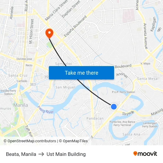 Beata, Manila to Ust Main Building map